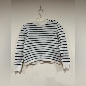 Rag & Bone Striped Lambswool Sam Sweater Pullover Ivory Navy Size Small